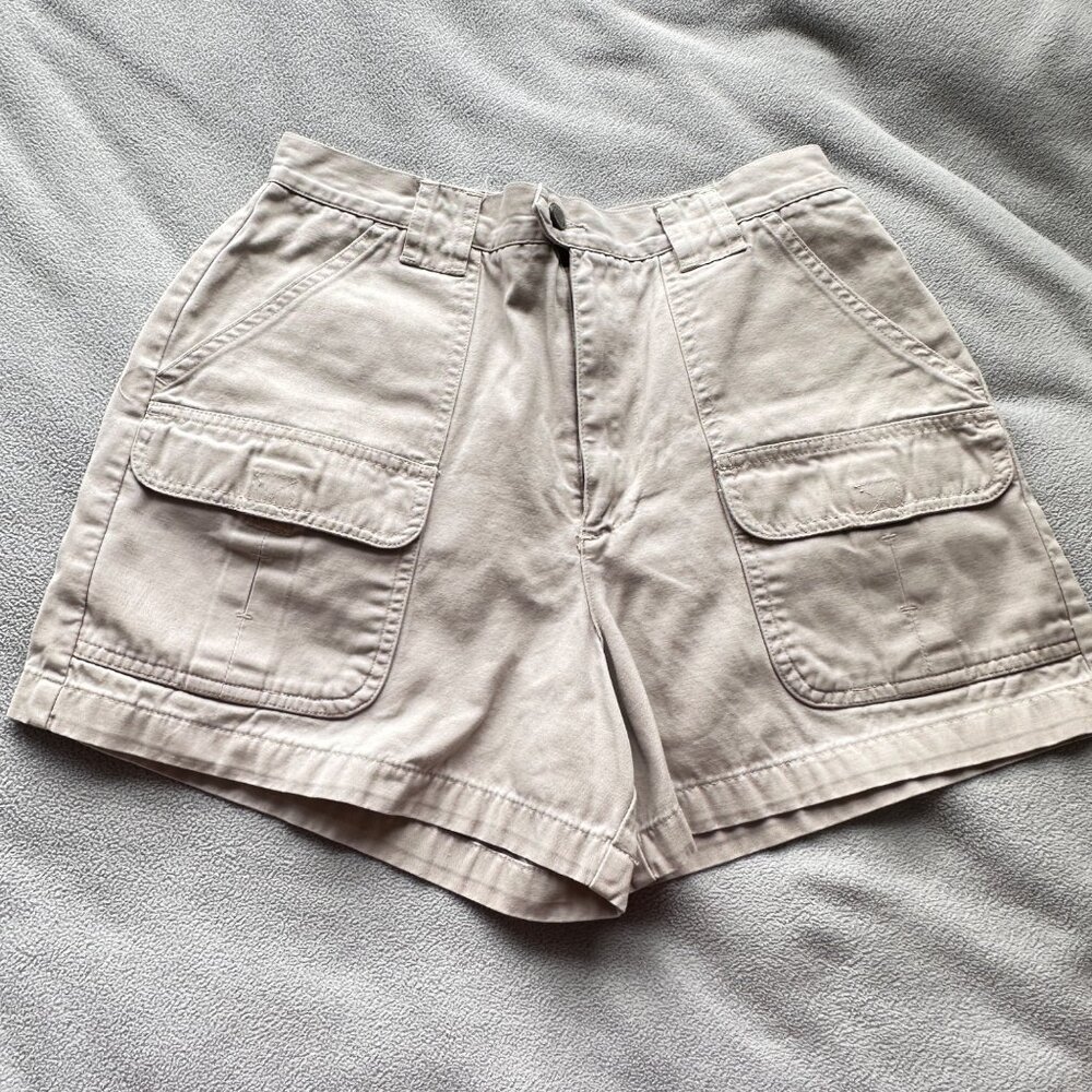 Vintage American Eagle Shorts Womens 10 Cargo Chinos Flat Front Khaki 4" Inseam